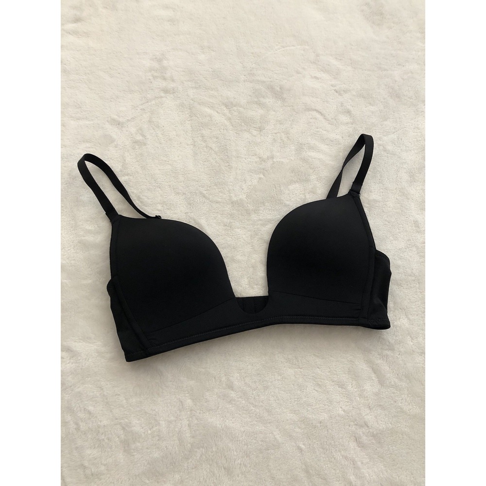 Womens Bra 32D Black Low Cut‎ Plunge Adjustable Strap Classic Lingerie Minimal